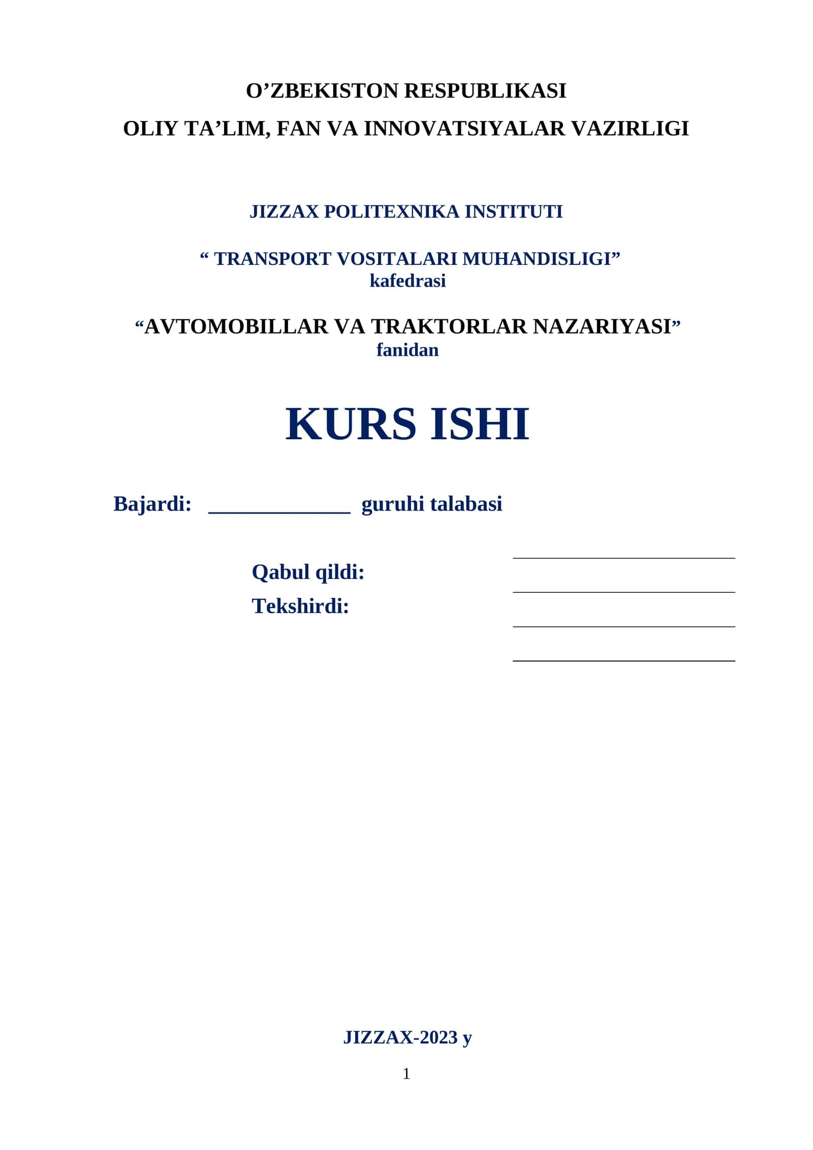 TRANSPORT VOSITALARI MUHANDISLIGI" 1