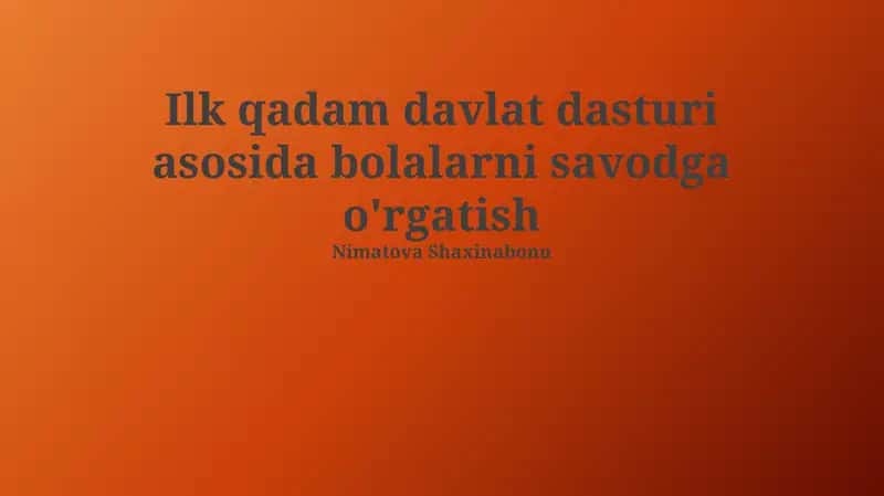 Birinchi Qadam Davlat Dasturi 1