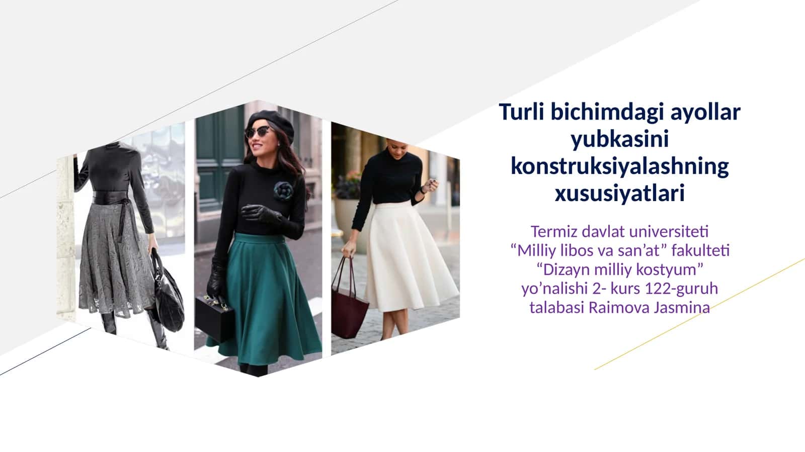 Turli bichimdagi ayollar yubkasini konstruksiyalashning xususiyatlari 1