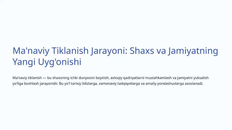 Ma'naviy Tiklanish Jarayoni: Shaxs va Jamiyatning Yangi Uyg'onishi 1