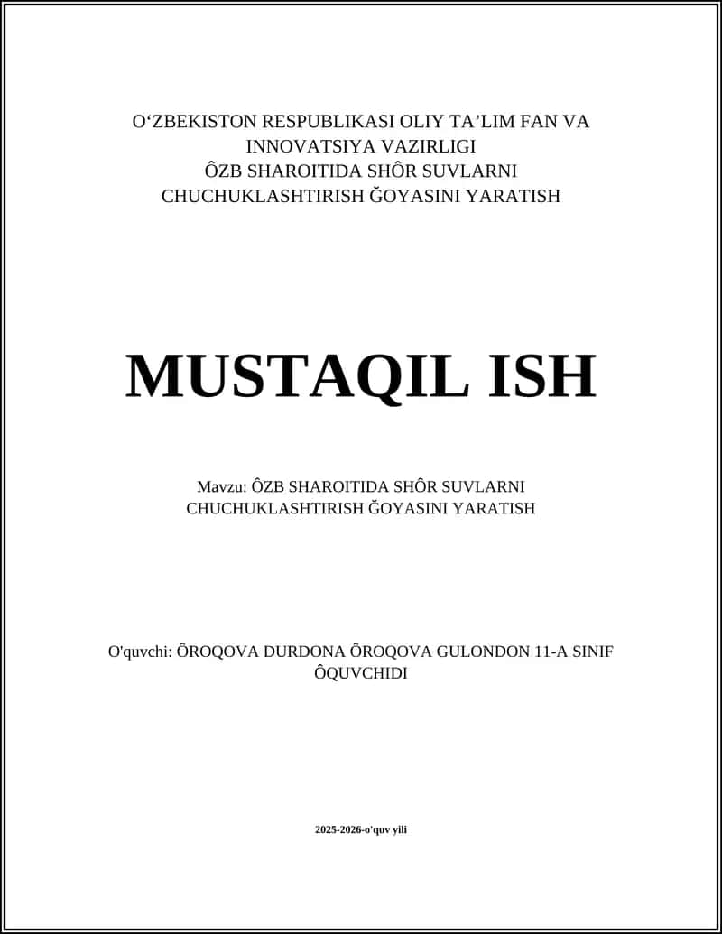 ÔZB SHAROITIDA SHÔR SUVLARNI CHUCHUKLASHTIRISH ĞOYASINI YARATISH 1