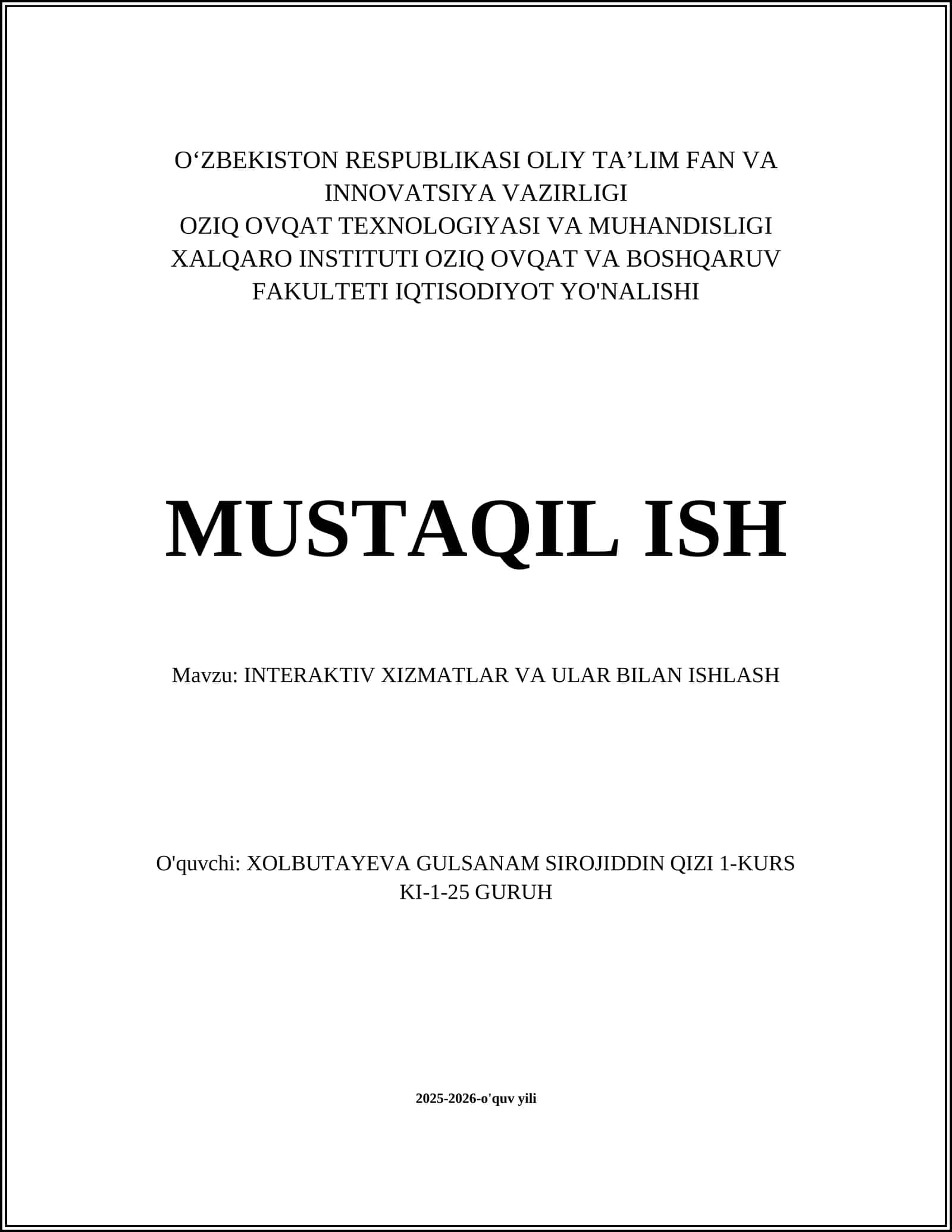 INTERAKTIV XIZMATLAR VA ULAR BILAN ISHLASH 1