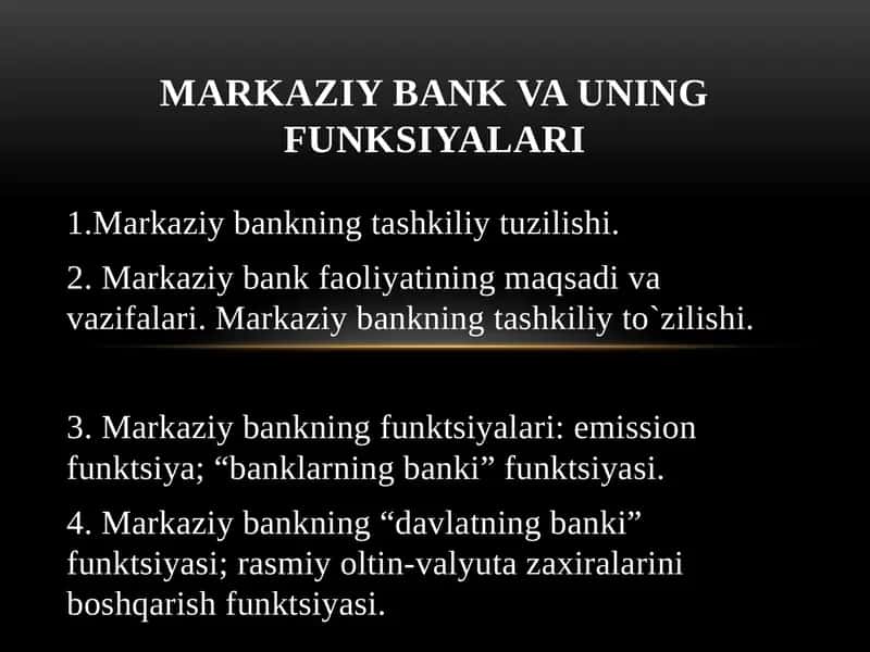 MARKAZIY BANK VA UNING FUNKSIYALARI 1