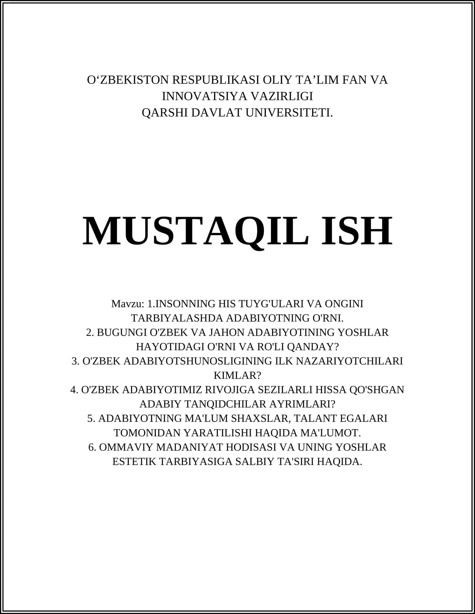 INSONNING HIS TUYG'ULARI VA ONGINI TARBIYALASHDA ADABIYOTNING O'RNI 1