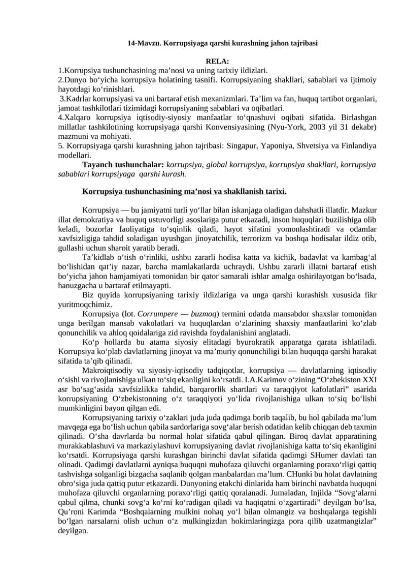 Korrupsiyaga qarshi kurashning jahon tajribasi 1