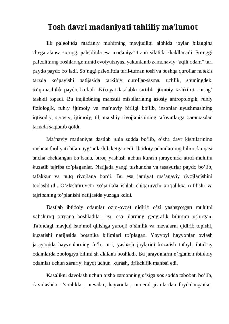 Tosh davri madaniyati tahliliy ma’lumot 1
