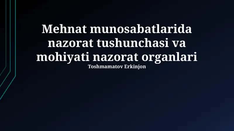 Mehnat munosabatlarida nazorat tushunchasi va mohiyati nazorat organlari 1