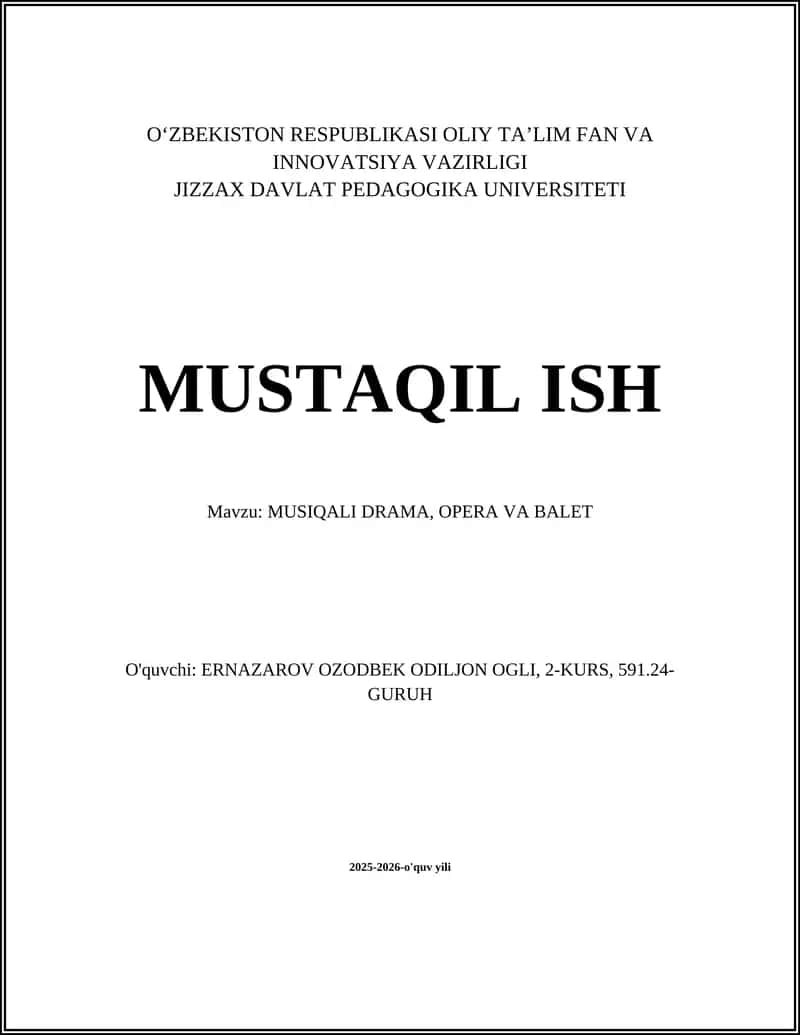 Musiqali drama, opera va balet 1