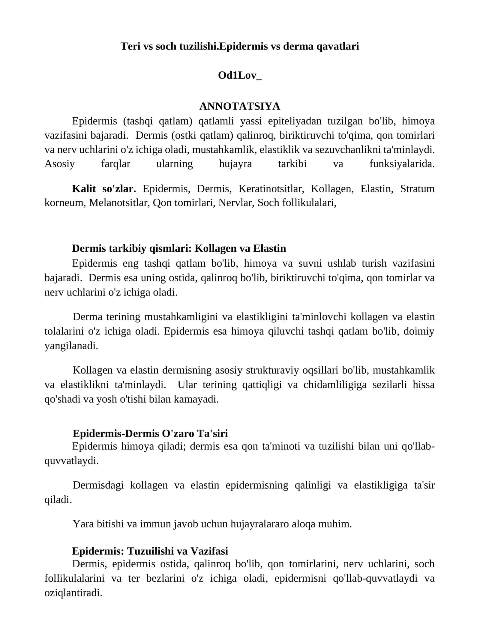 Teri vs soch tuzilishi.Epidermis vs derma qavatlari 1