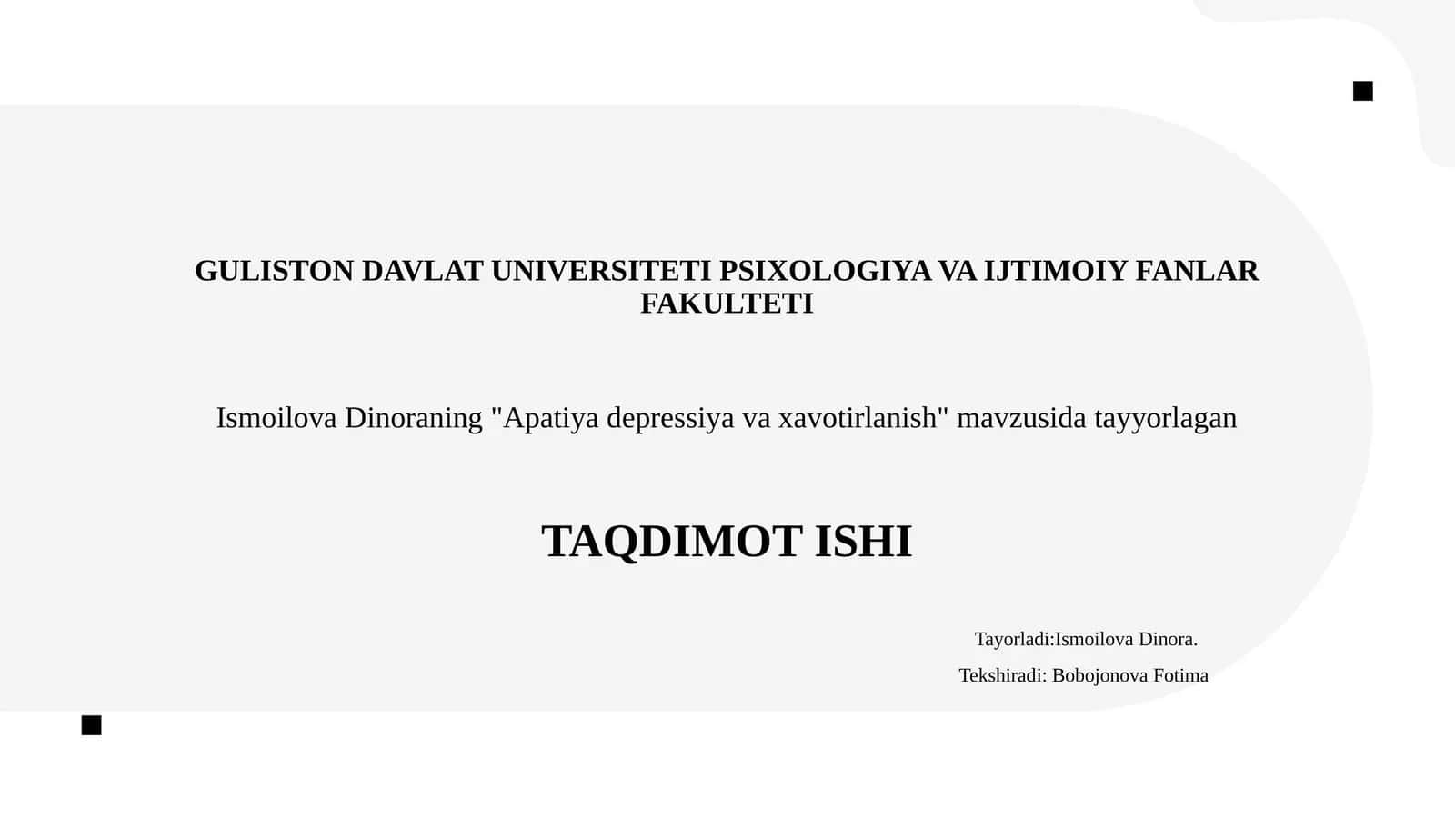 Apatiya depressiya va xavotirlanish 1