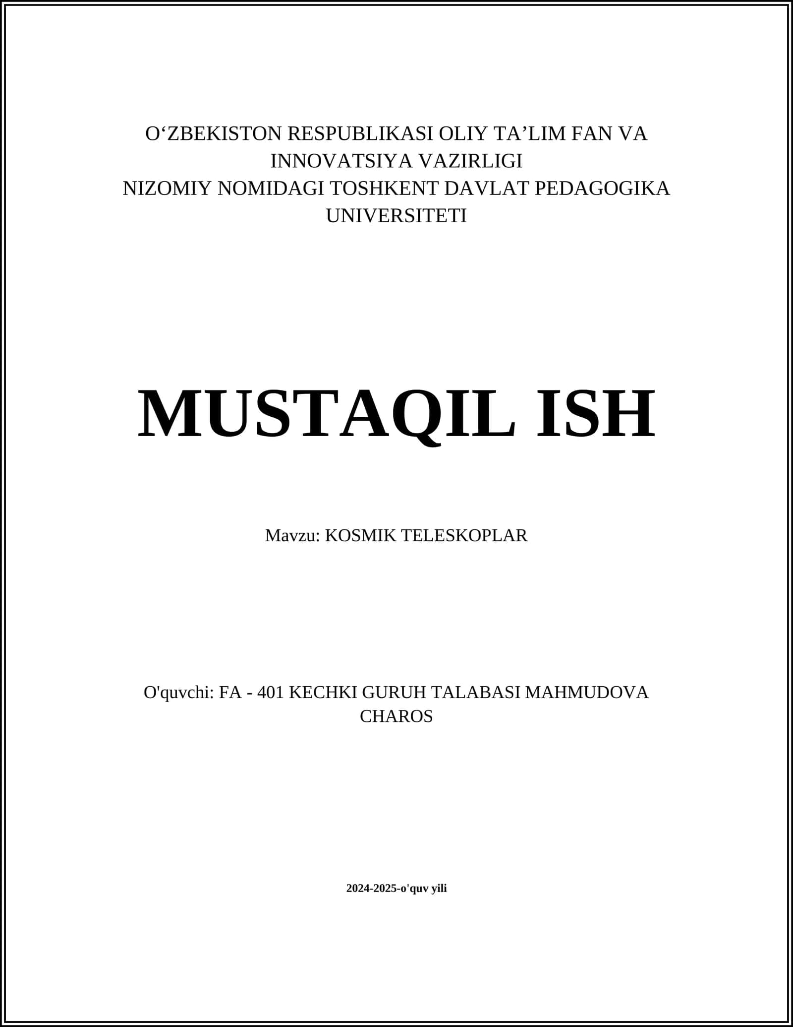 KOSMIK TELESKOPLAR 1