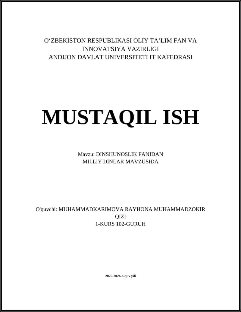 Milliy Dinlar Tarixining Umumiy Xususiyatlari 1