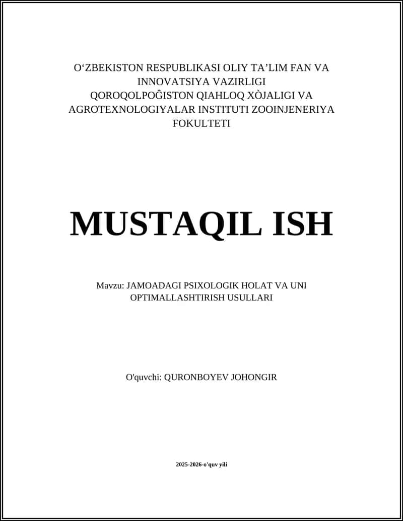 JAMOADAGI PSIXOLOGIK HOLAT VA UNI OPTIMALLASHTIRISH USULLARI 1