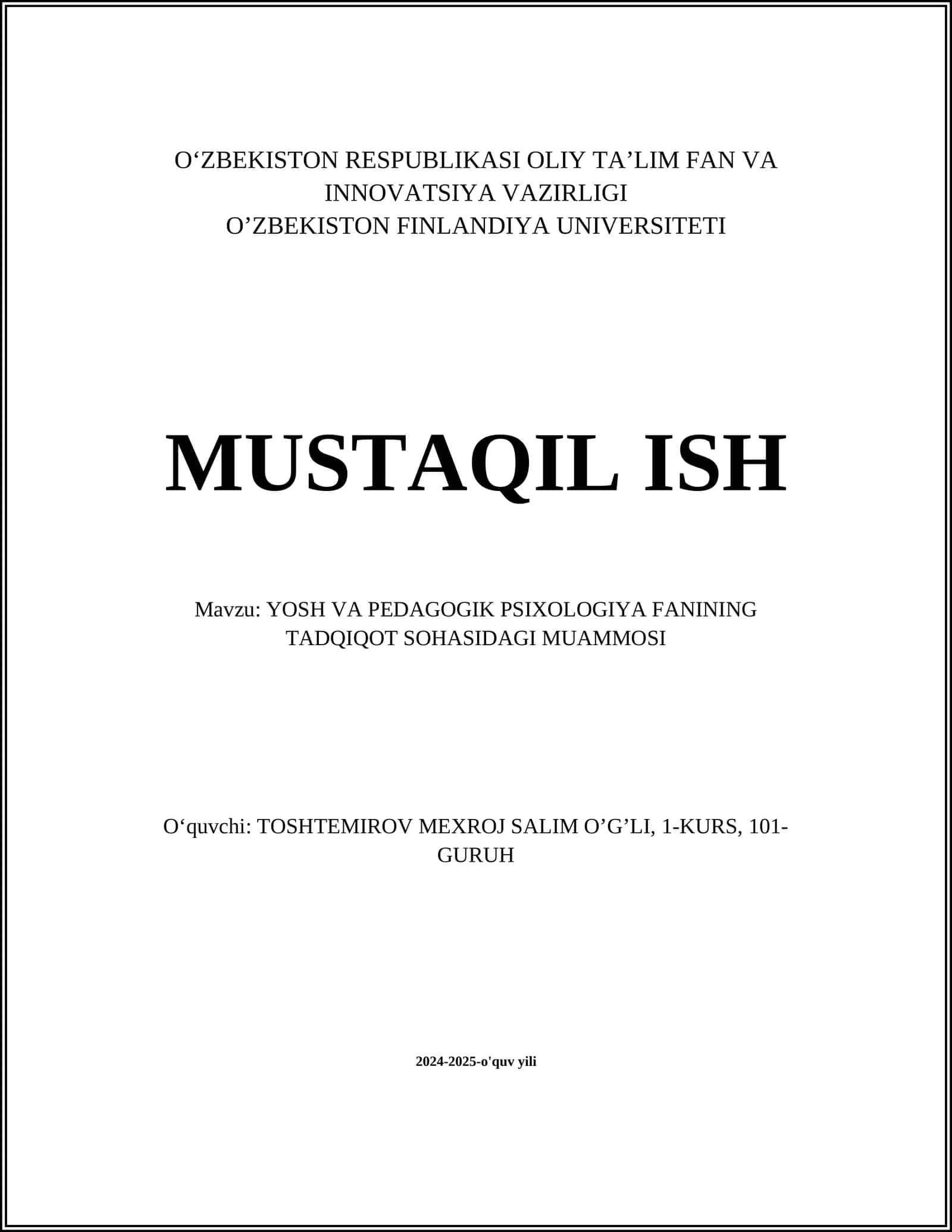 YOSH VA PEDAGOGIK PSIXOLOGIYA FANINING TADQIQOT SOHASIDAGI MUAMMOSI 1