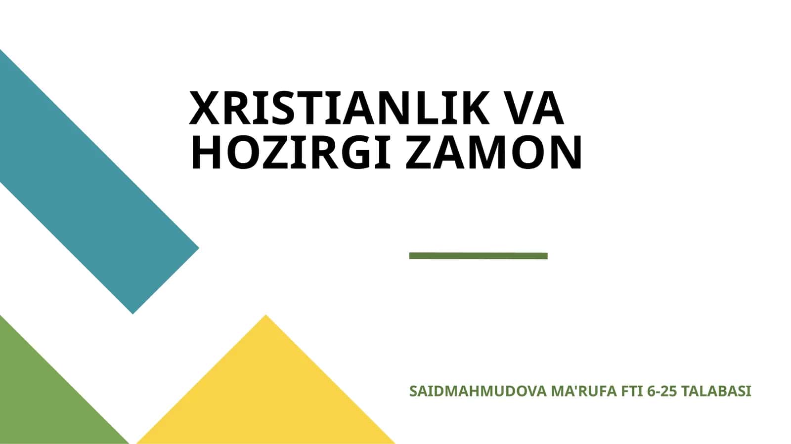 XRISTIANLIK VA HOZIRGI ZAMON 1