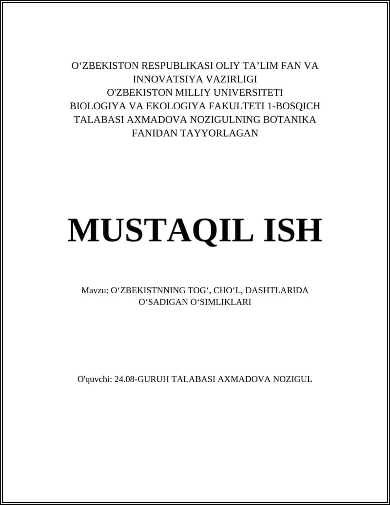 O‘ZBЕKISTNNING TOG‘, CHO‘L, DASHTLARIDA O‘SADIGAN O‘SIMLIKLARI 1