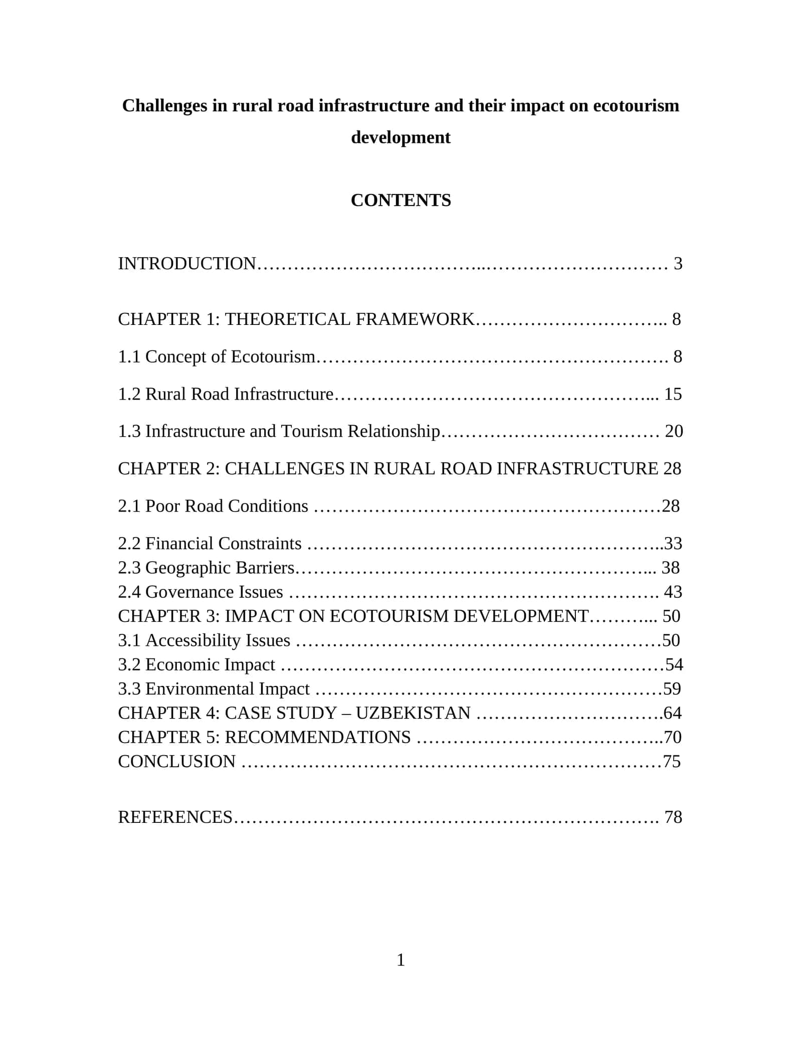 Challenges in rural road infrastructure and their impact on ecotourism development 1