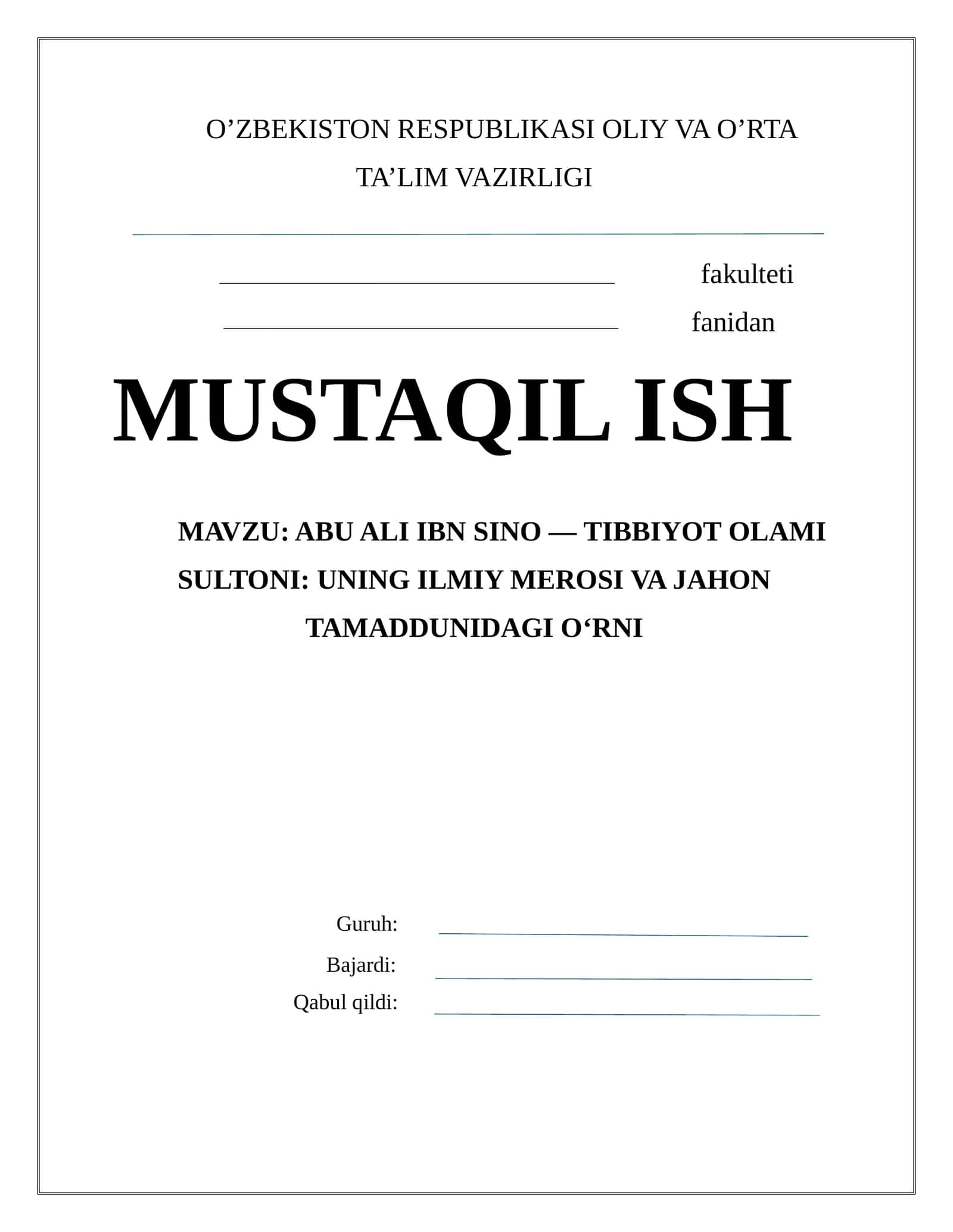 ABU ALI IBN SINO — TIBBIYOT OLAMI SULTONI: UNING ILMIY MEROSI VA JAHON TAMADDUNIDAGI O‘RNI 1