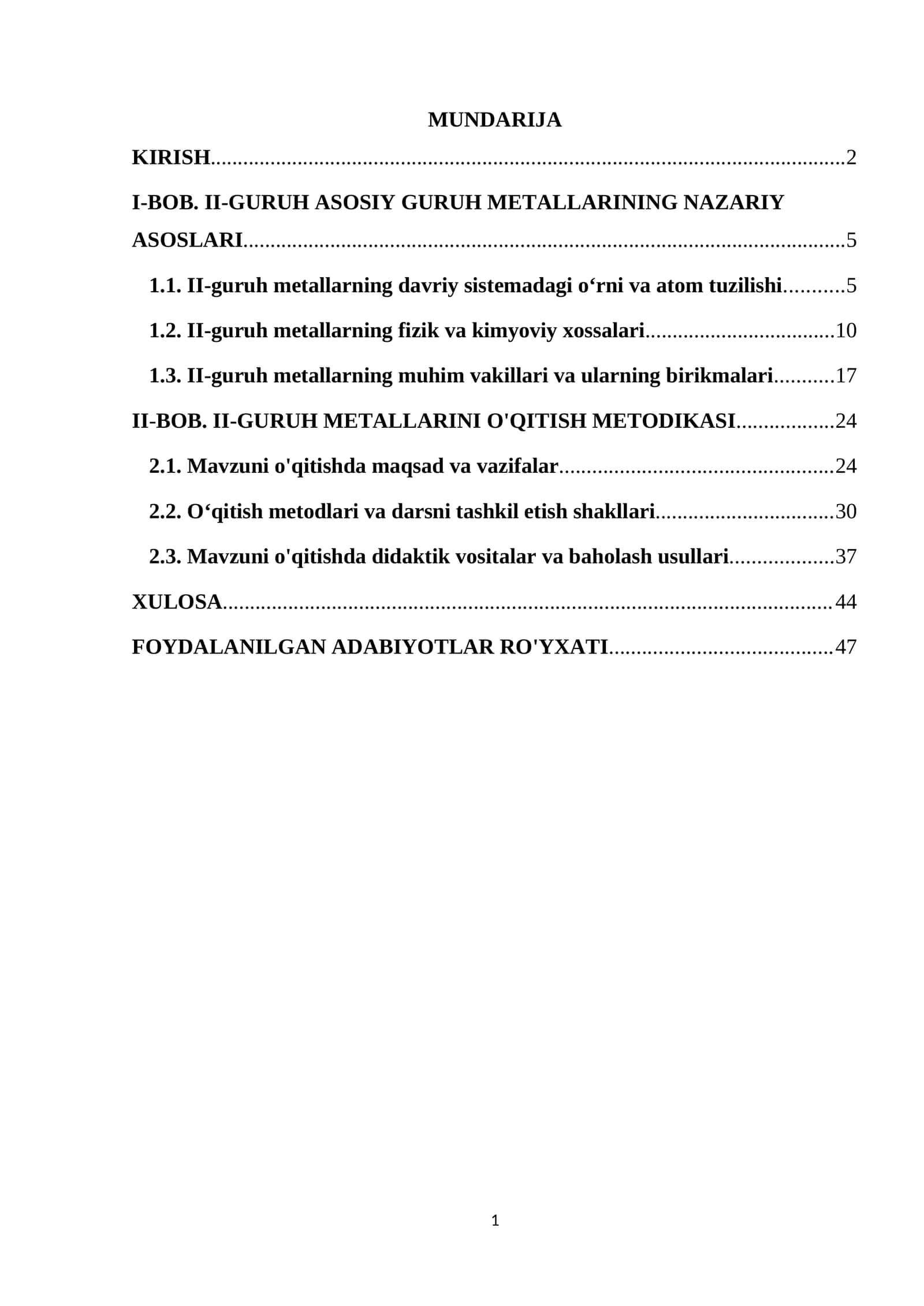 II-GURUH ASOSIY GURUH METALLARINING NAZARIY ASOSLARI VA ULARNI O'QITISH METODIKASI 1