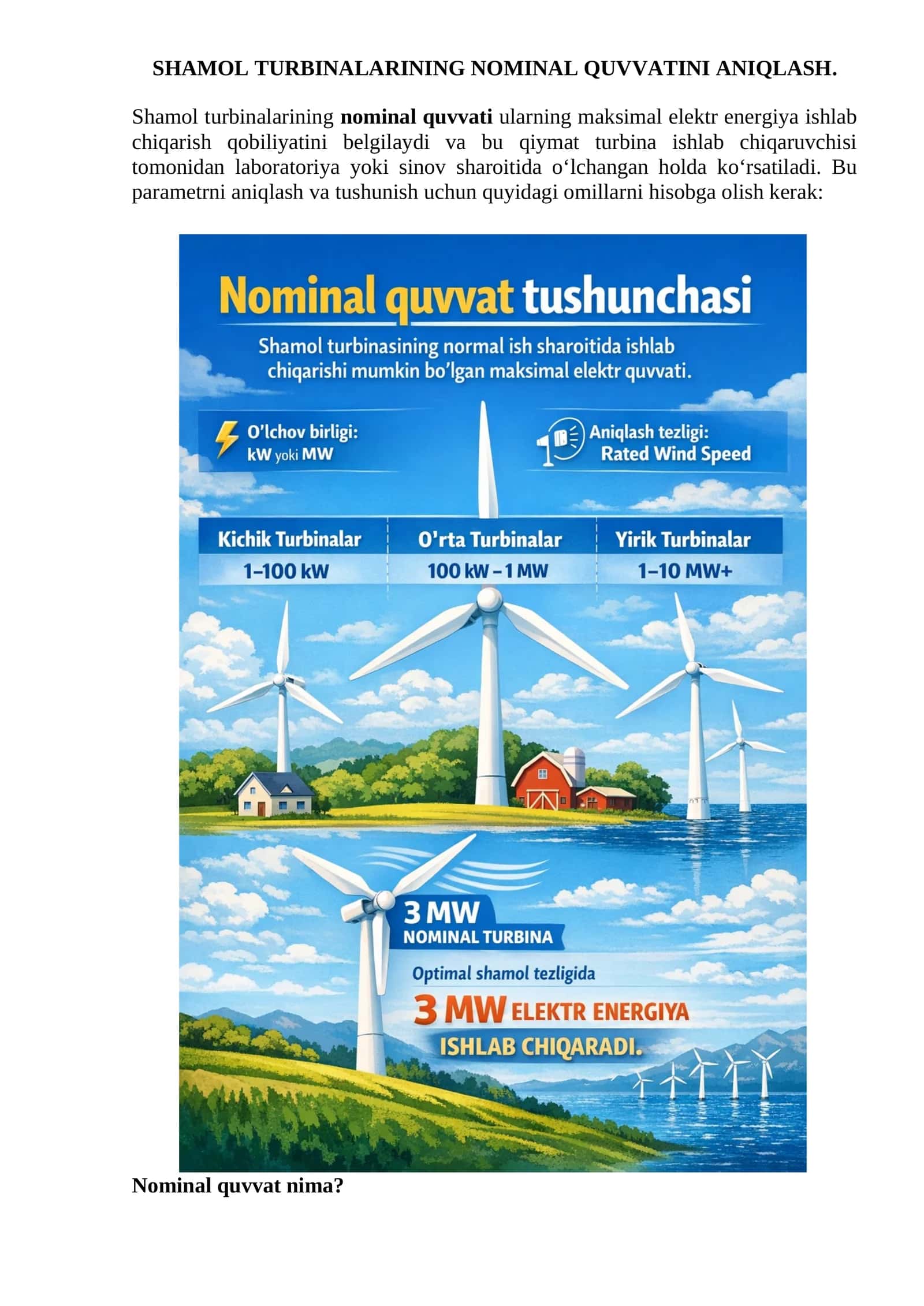 SHAMOL TURBINALARINING NOMINAL QUVVATINI ANIQLASH 1
