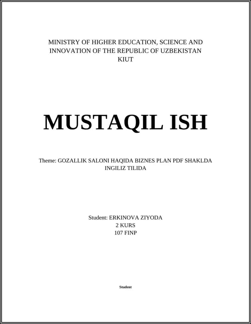 GOZALLIK SALONI HAQIDA BIZNES PLAN PDF SHAKLDA INGILIZ TILIDA 1