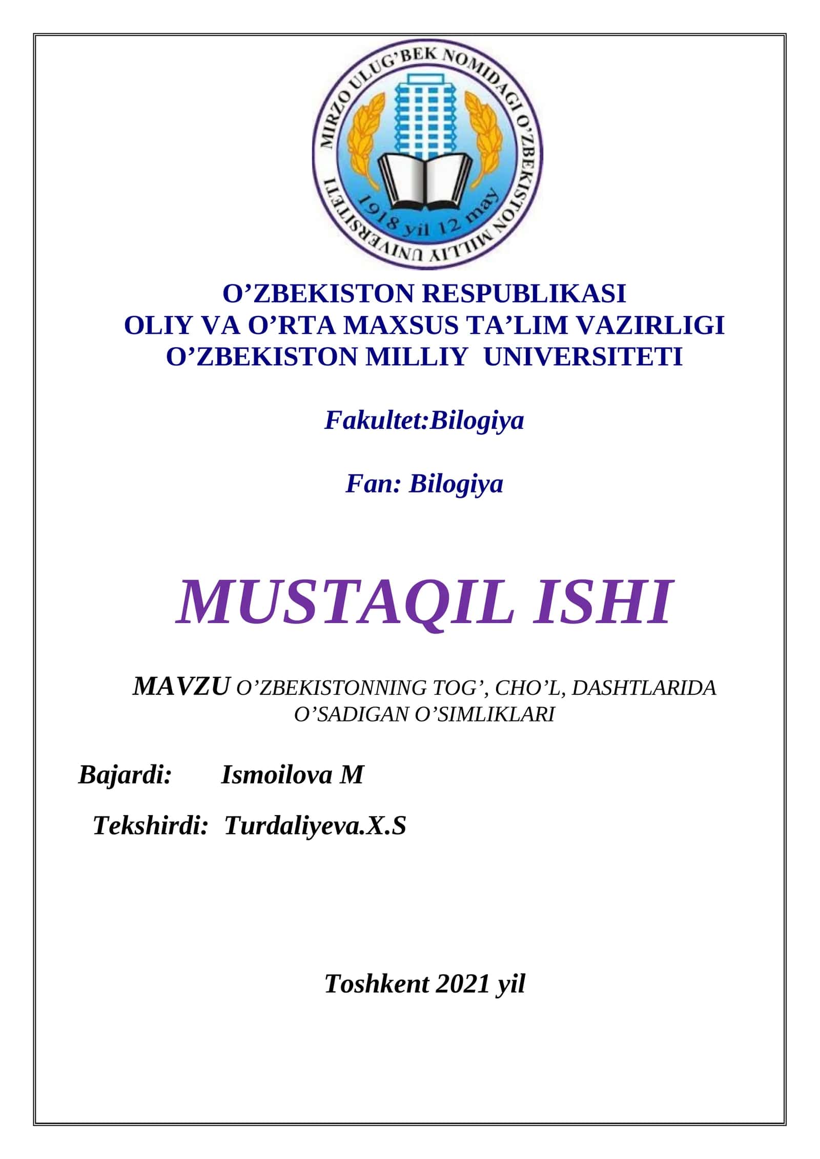 O’ZBEKISTONNING TOG’, CHO’L, DASHTLARIDA O’SADIGAN O’SIMLIKLARI 1