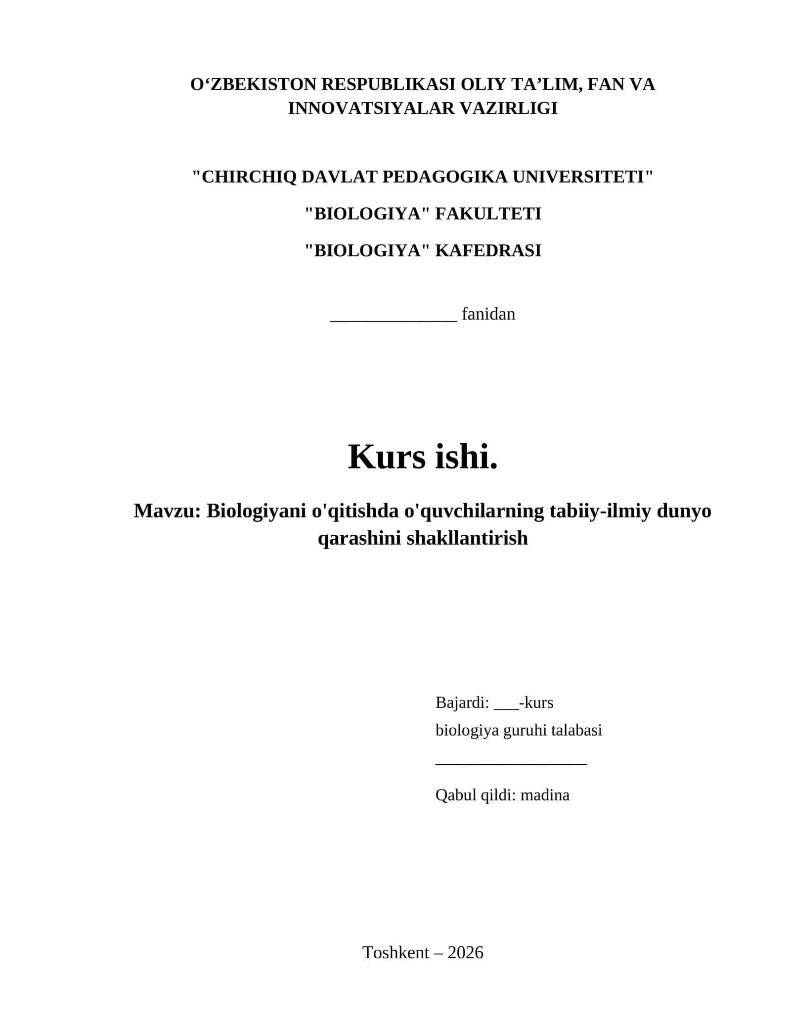 Biologiyani o'qitishda o'quvchilarning tabiiy-ilmiy dunyo qarashini shakllantirish 1