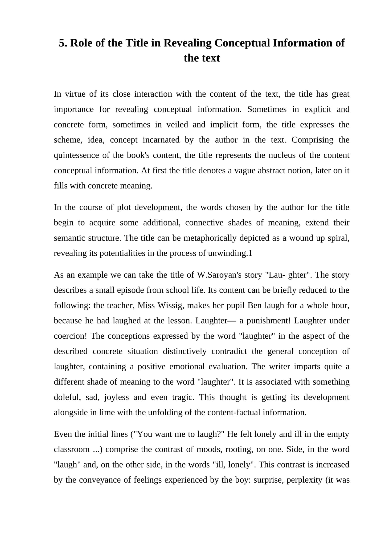 Role of the Title in Revealing Conceptual Information of the Text 1