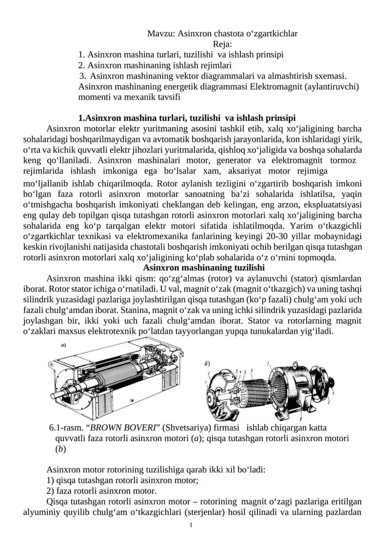 Asinxron chastota o‘zgartkichlar 1