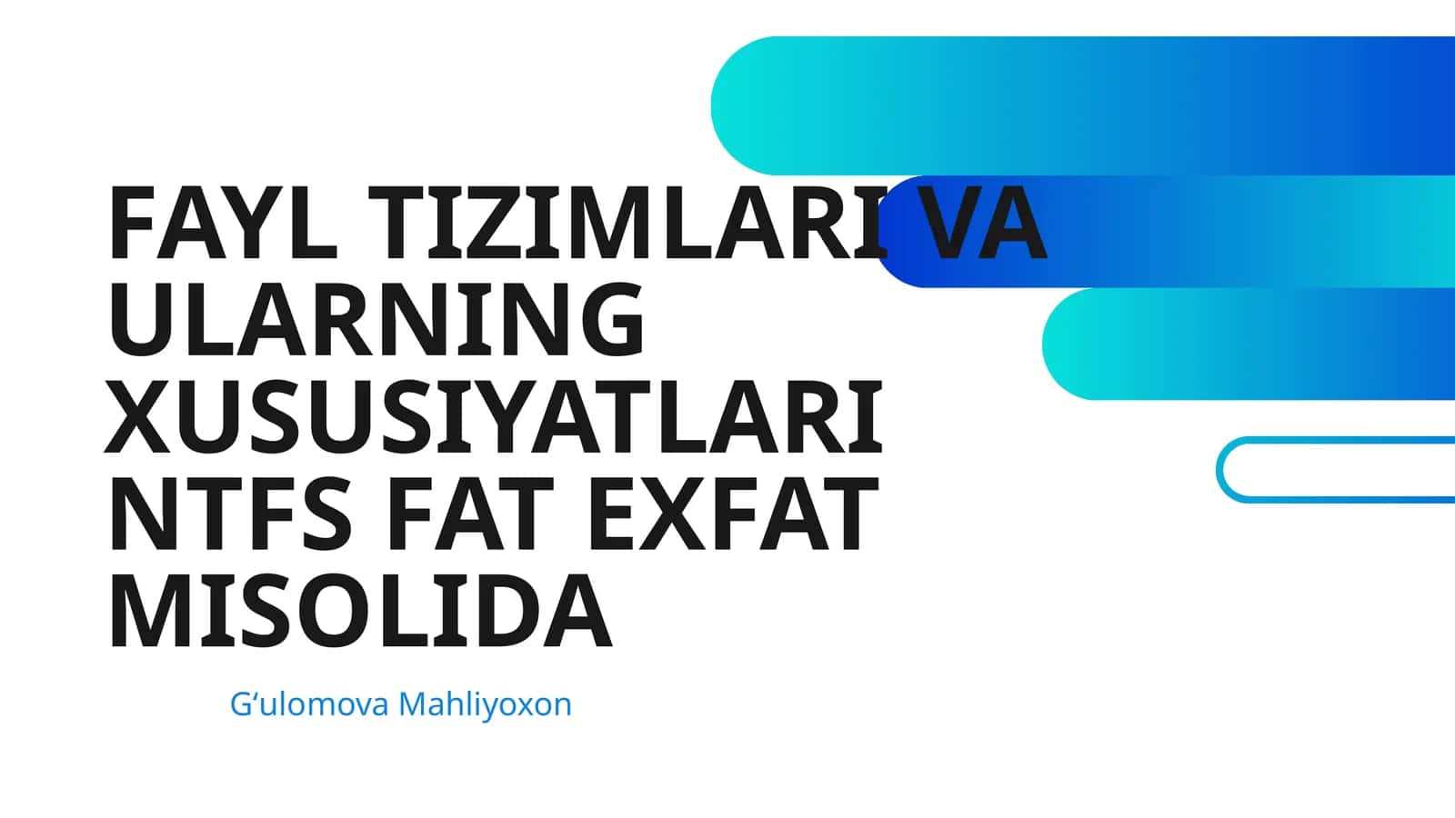 FAYL TIZIMLARI VA ULARNING XUSUSIYATLARI NTFS FAT EXFAT MISOLIDA 1