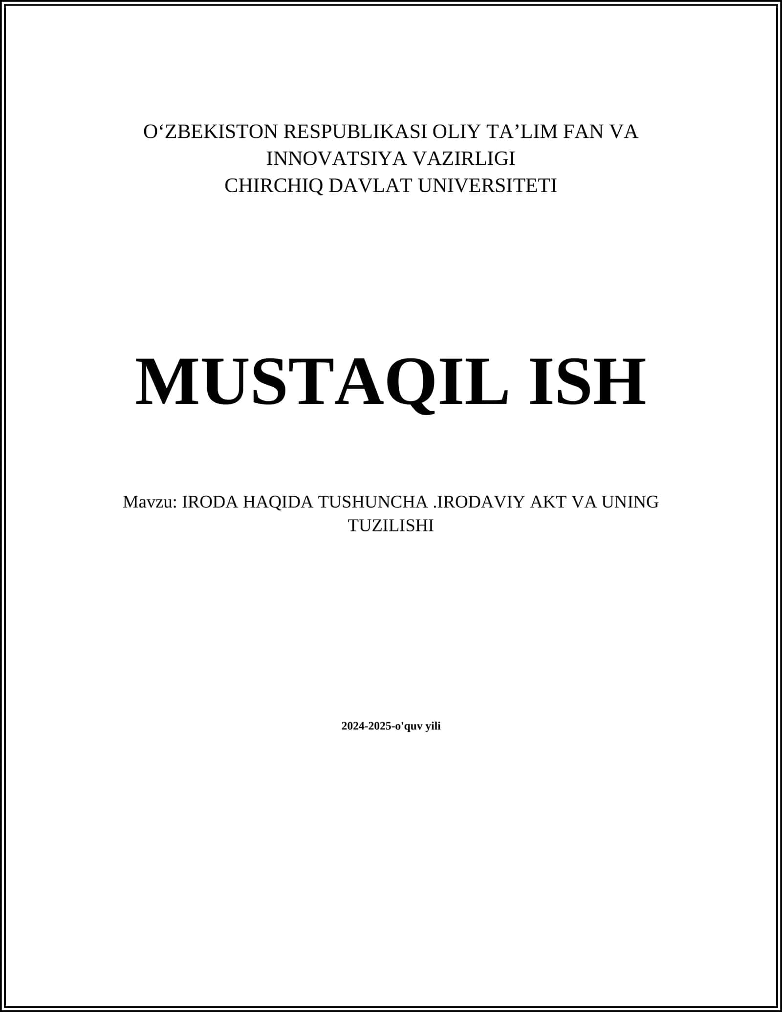IRODA HAQIDA TUSHUNCHA.IRODAVIY AKT VA UNING TUZILISHI 1