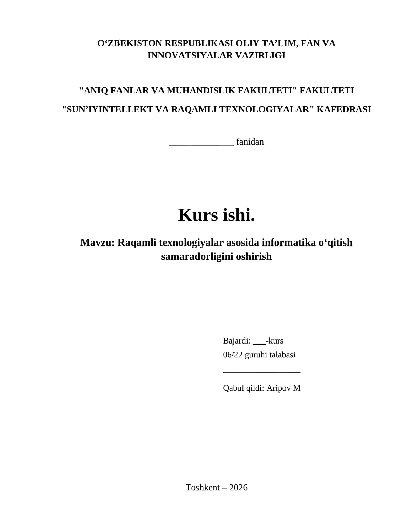 Raqamli texnologiyalar asosida informatika oʻqitish samaradorligini oshirish 1