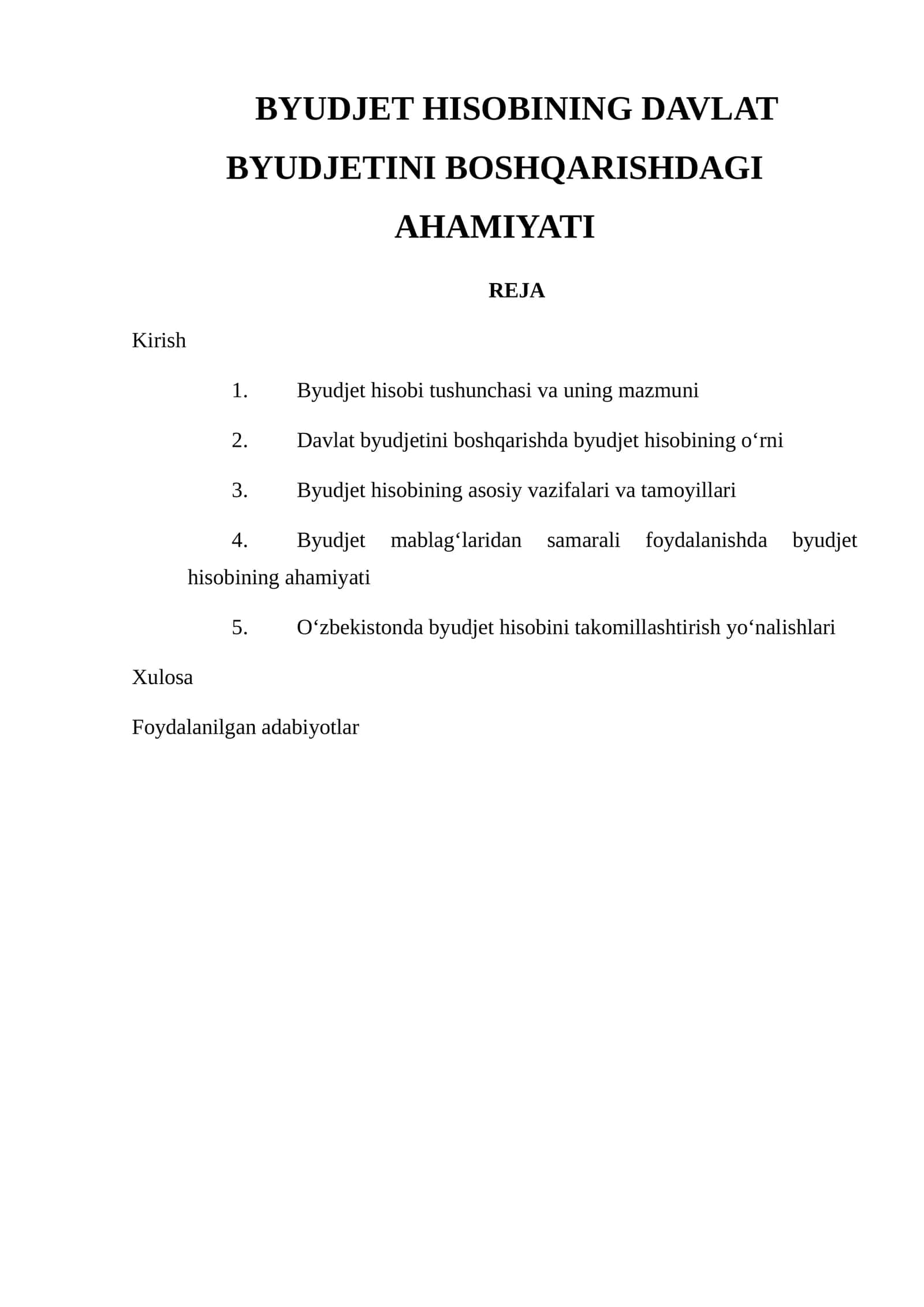 Byudjet hisobining davlat byudjetini boshqarishdagi ahamiyati 1
