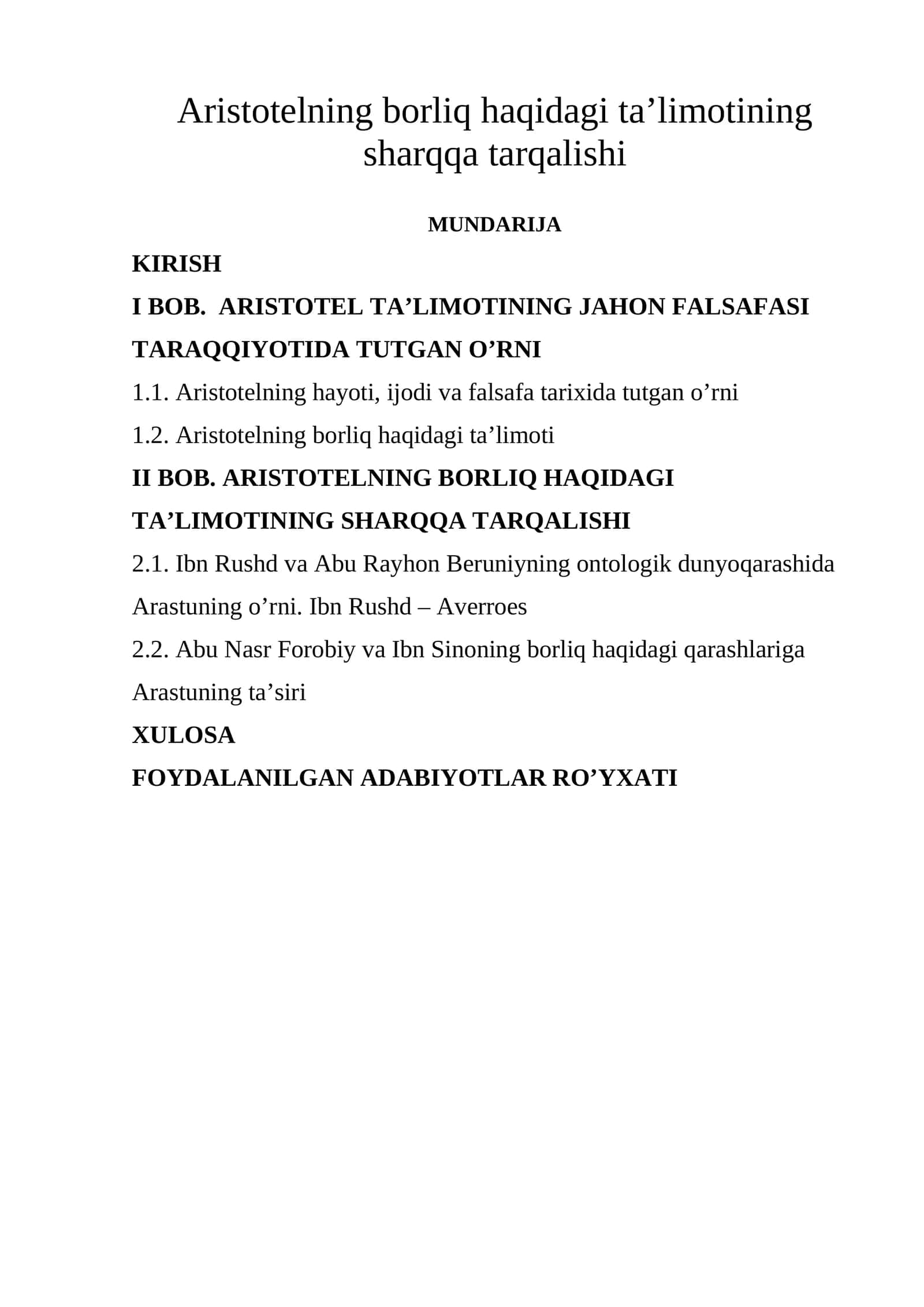 Aristotelning borliq haqidagi ta’limotining sharqqa tarqalishi 1