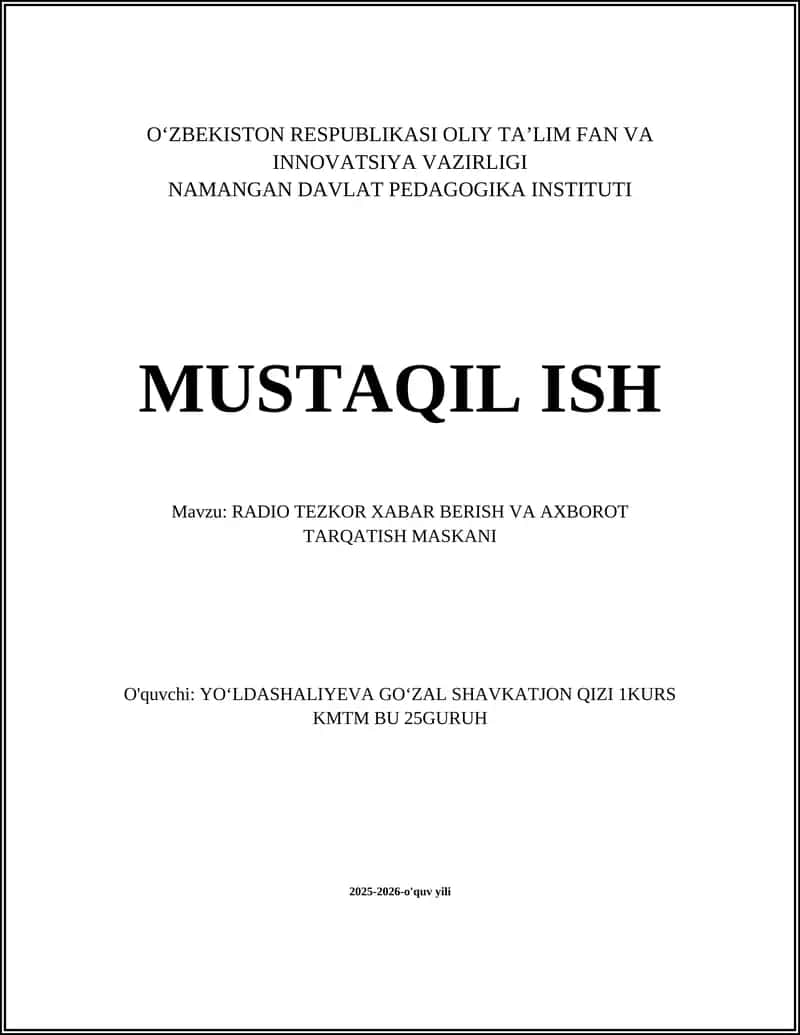 RADIO TEZKOR XABAR BERISH VA AXBOROT TARQATISH MASKANI 1