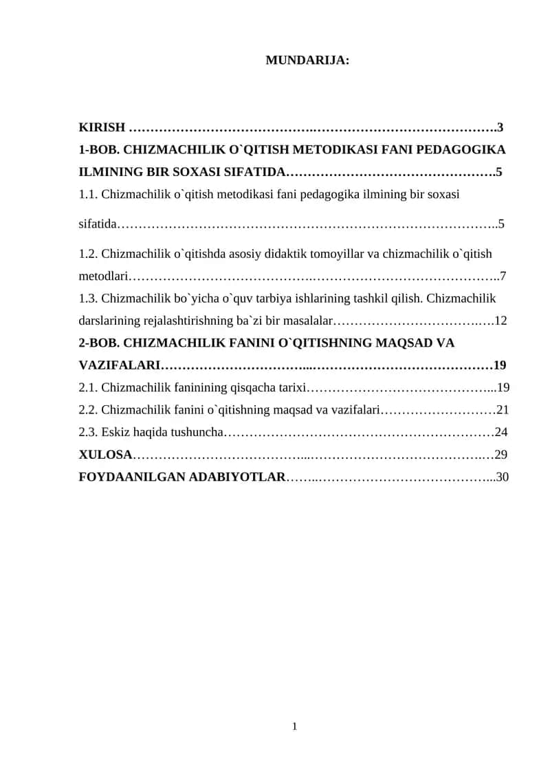 CHIZMACHILIK FANINI O`QITISHNING MAQSAD VA VAZIFALARI 1
