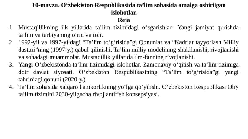 O‘zbekiston Respublikasi ta’lim sohasida amalga oshirilgan islohotlar 1
