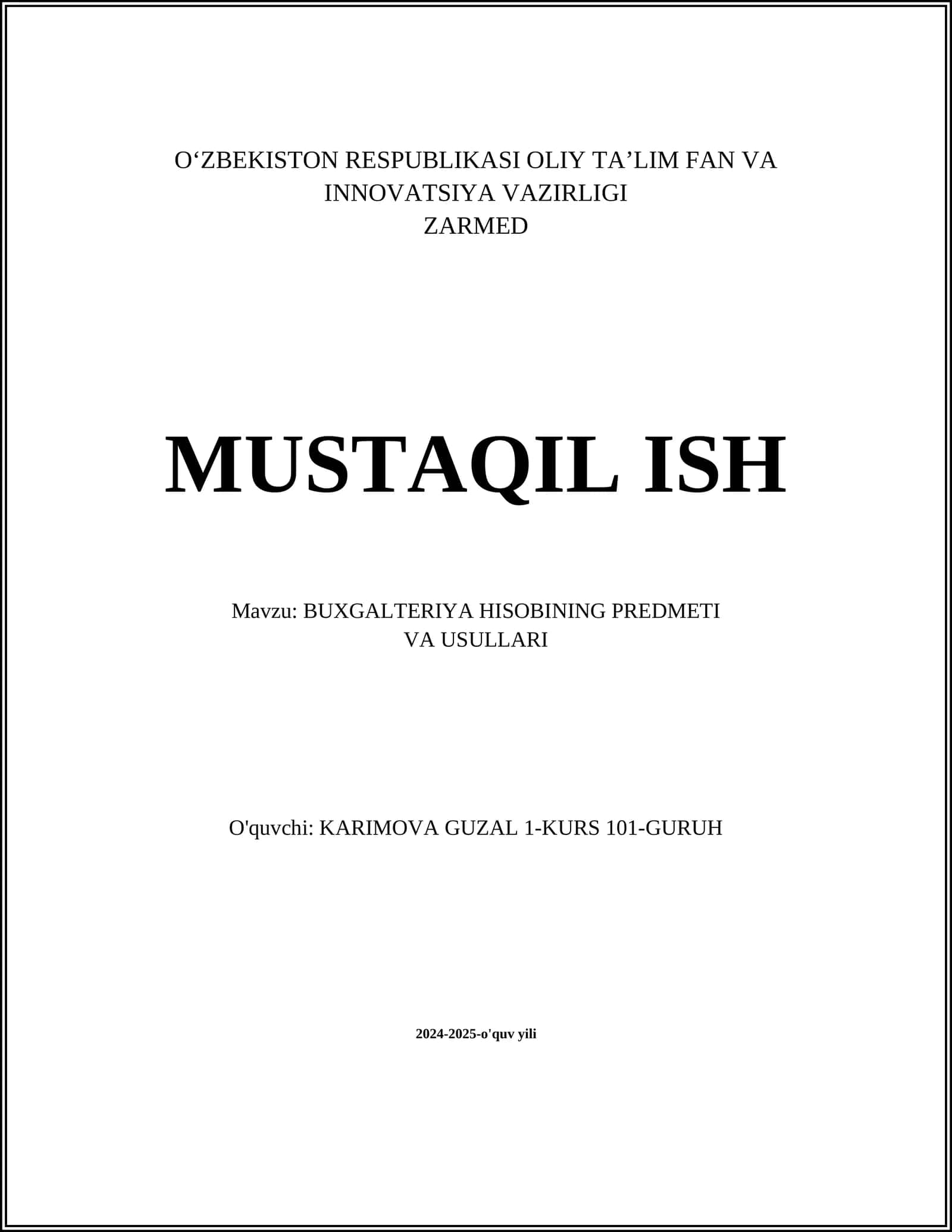 BUXGALTERIYA HISOBINING PREDMETI VA USULLARI 1