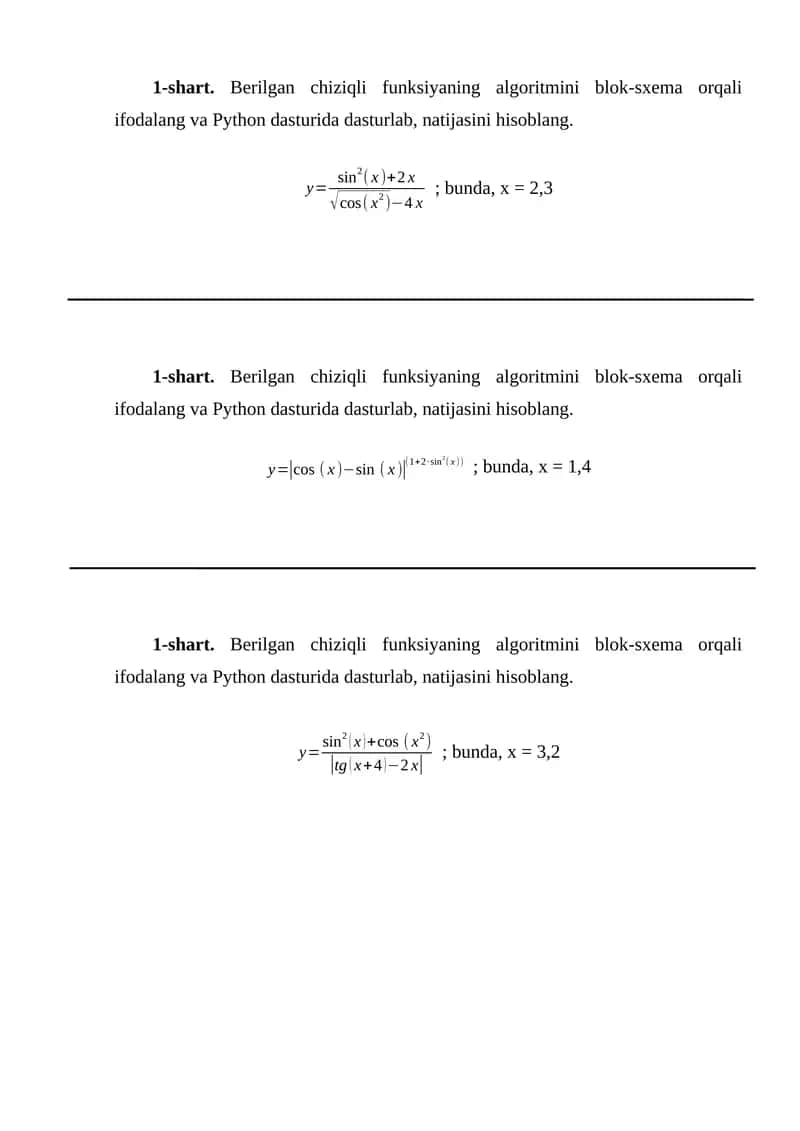 Berilgan chiziqli funksiyaning algoritmi 1