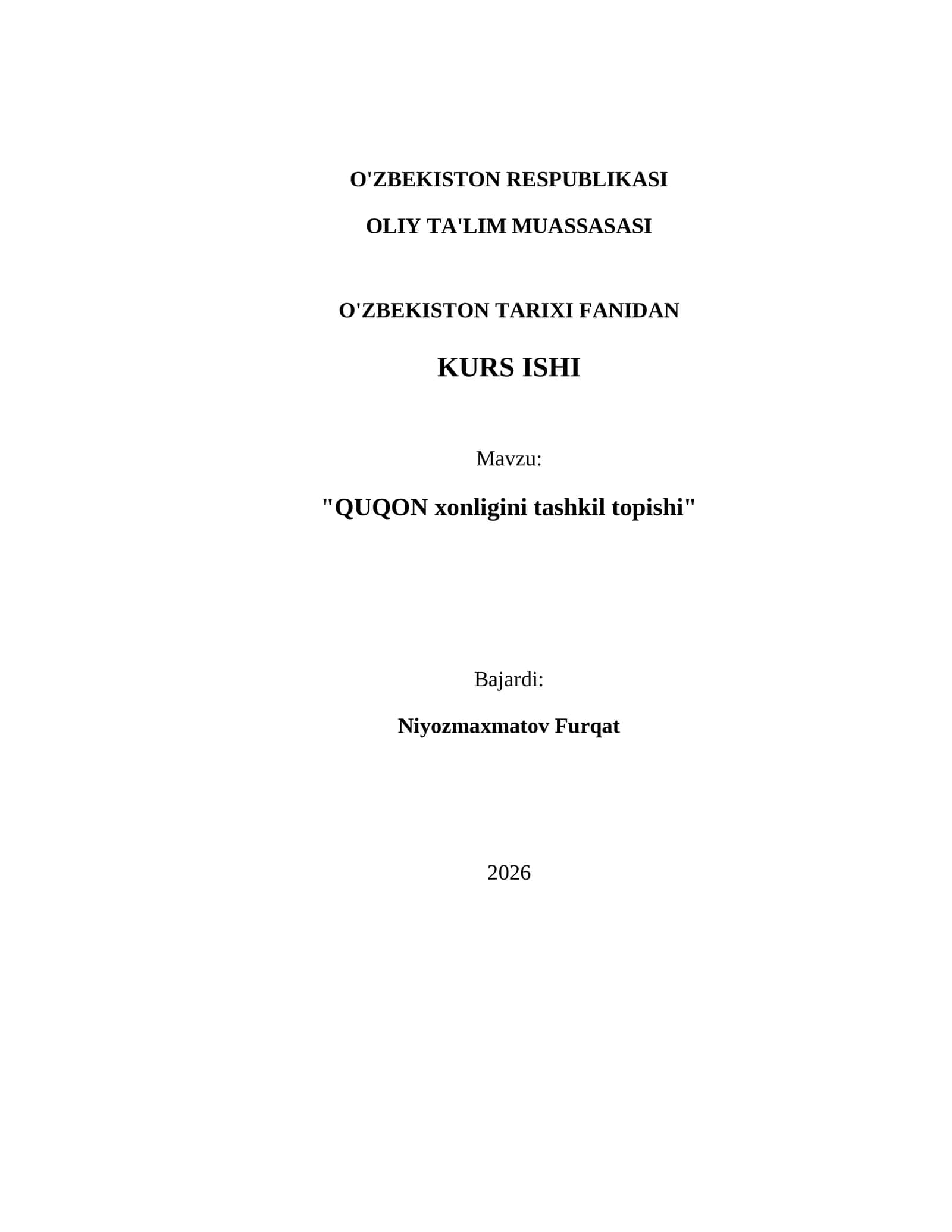 "QUQON xonligini tashkil topishi" 1