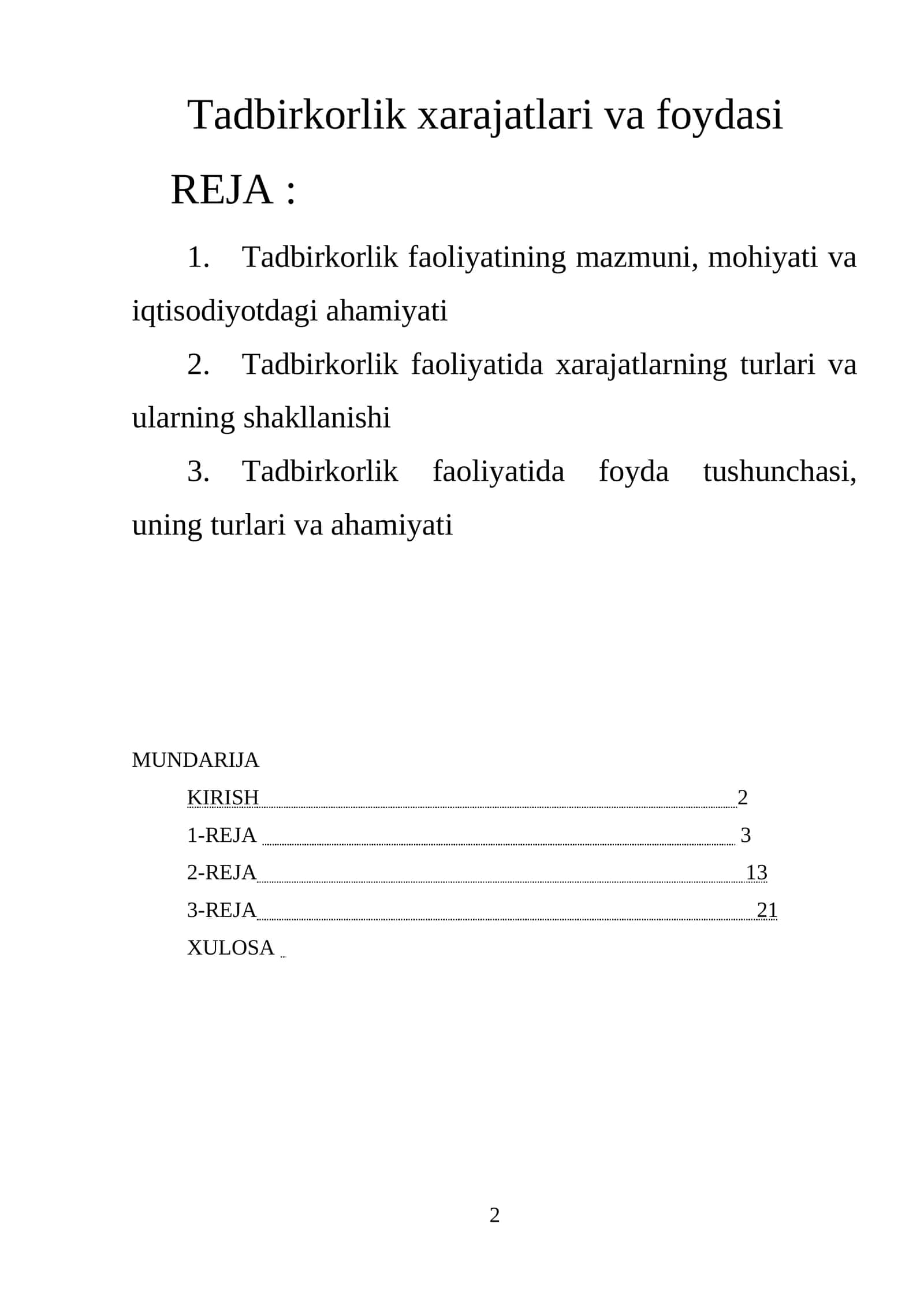 Tadbirkorlik xarajatlari va foydasi 1