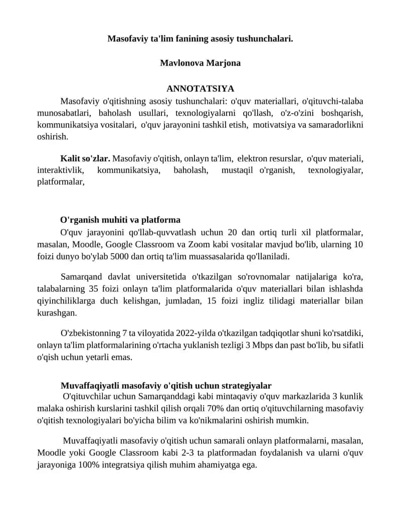 Masofaviy ta'lim fanining asosiy tushunchalari 1