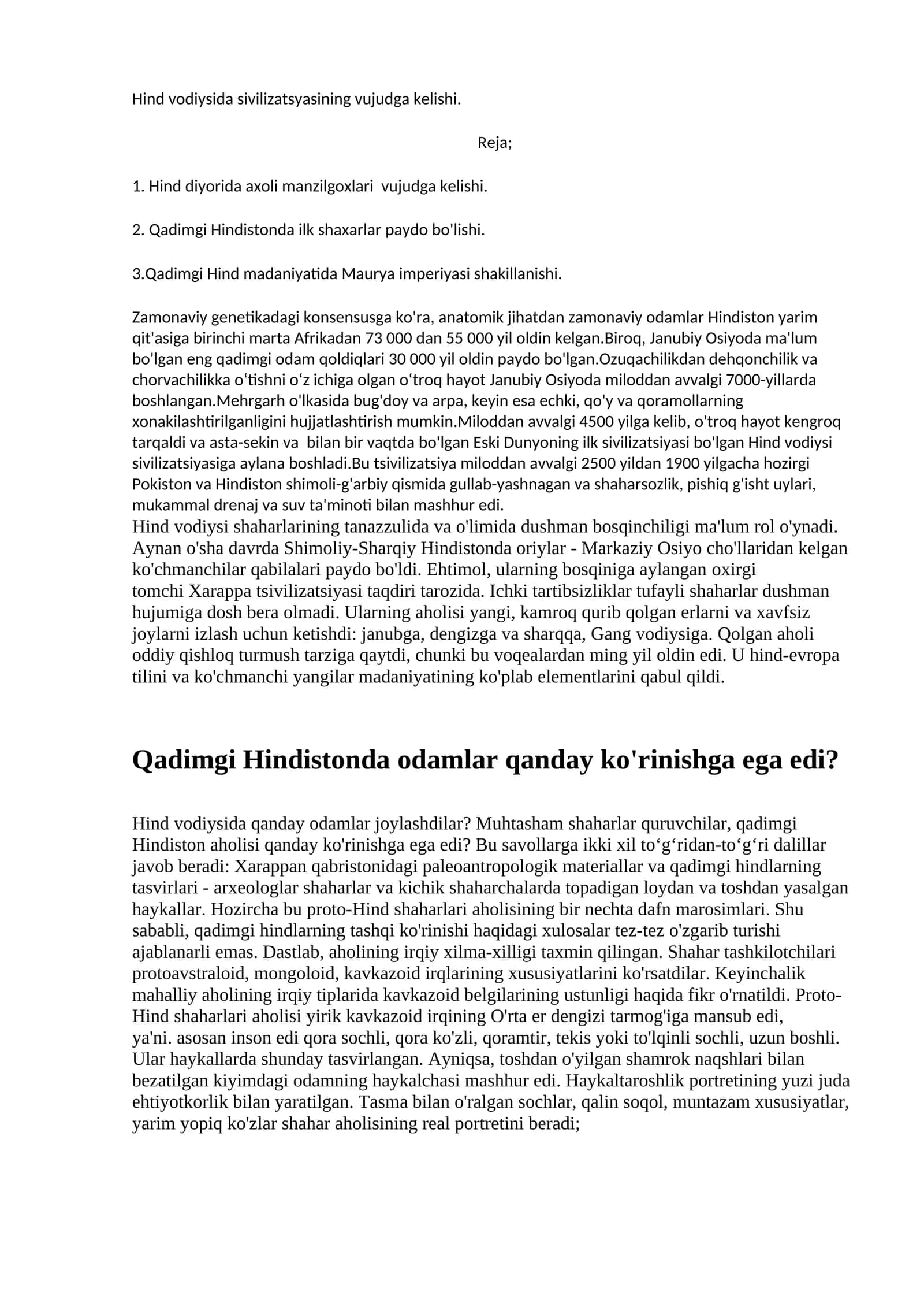 Hind vodiysida sivilizatsiyasining vujudga kelishi 1