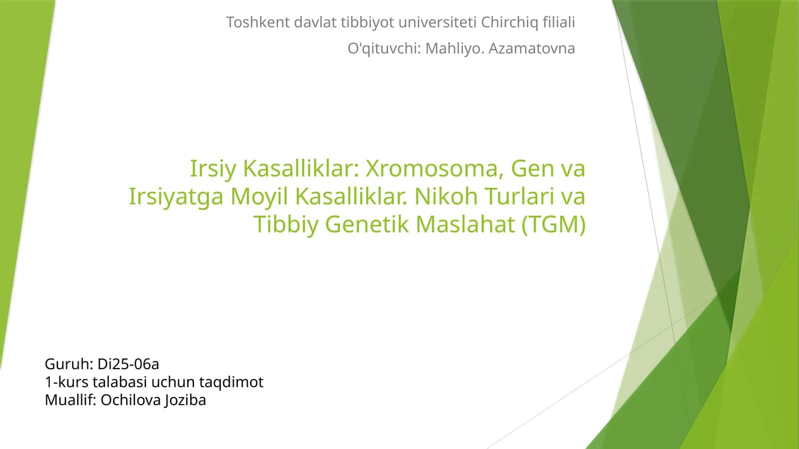Toshkent davlat Tibbiyot universiteti Chirchiq filiali taqdimoti 1