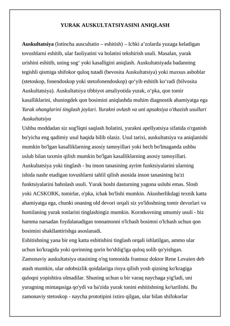 Yurak auskultatsiyasini aniqlash 1