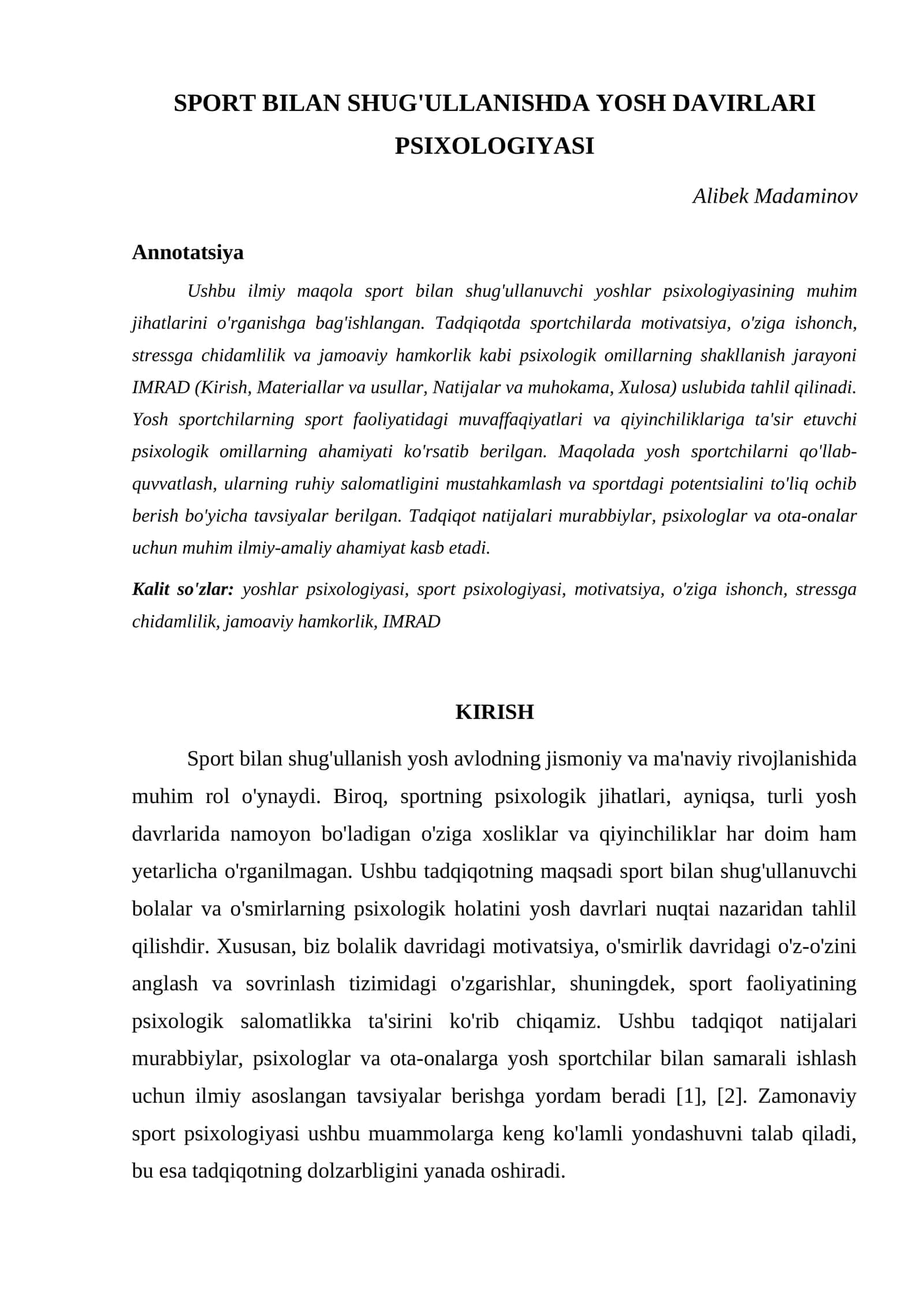 SPORT BILAN SHUG'ULLANISHDA YOSH DAVIRLARI PSIXOLOGIYASI 1