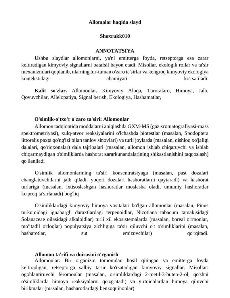 Allomalar haqida slayd 1