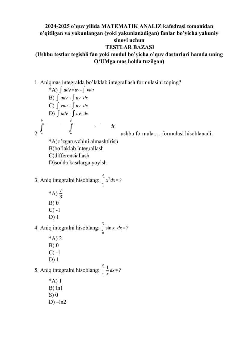 test oliy matematika 500 talik 1