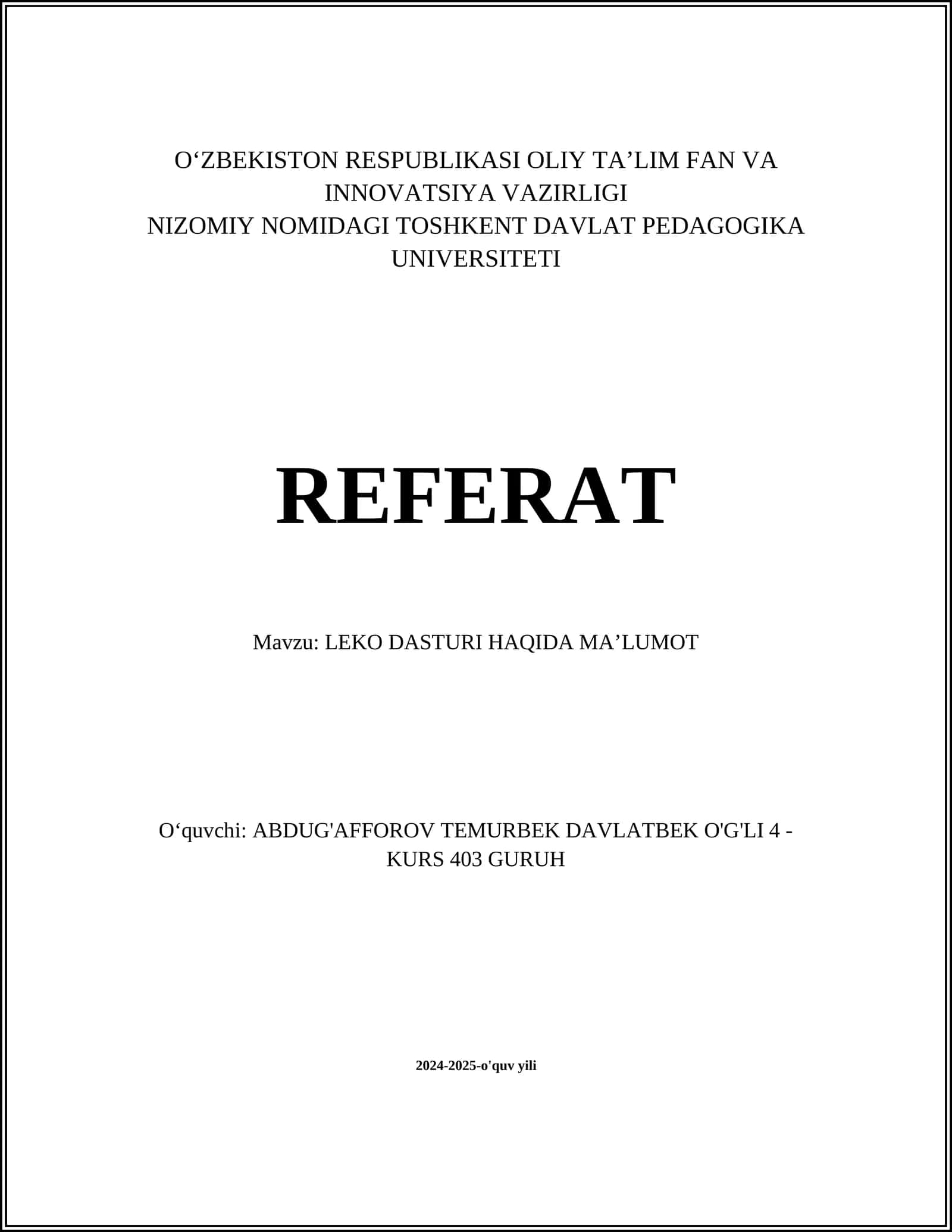 LEKO DASTURI HAQIDA MAʼLUMOT 1