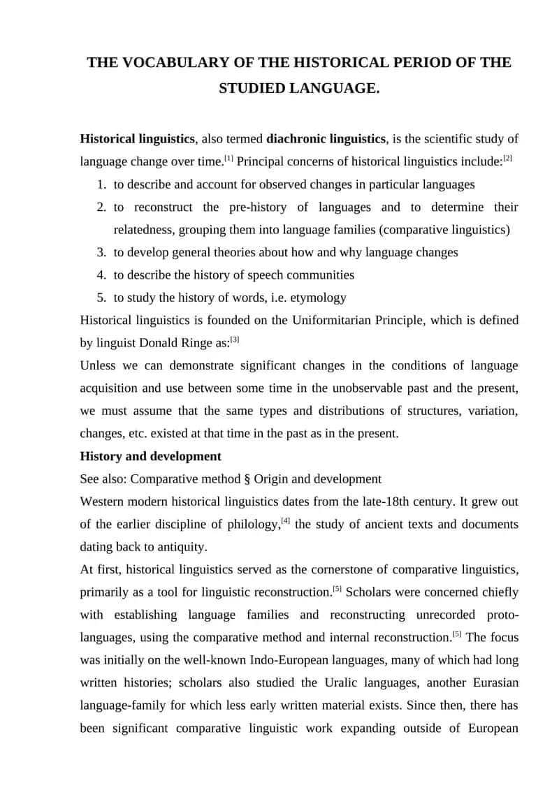 THE VOCABULARY OF THE HISTORICAL PERIOD OF THE STUDIED LANGUAGE 1